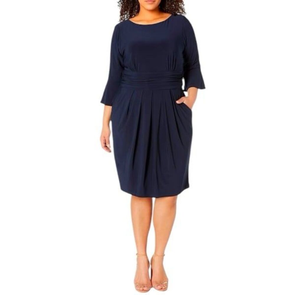 ELIZA J Blue Dress Bell Sleeve Sheath Cocktail Stretch Size 10 NEW